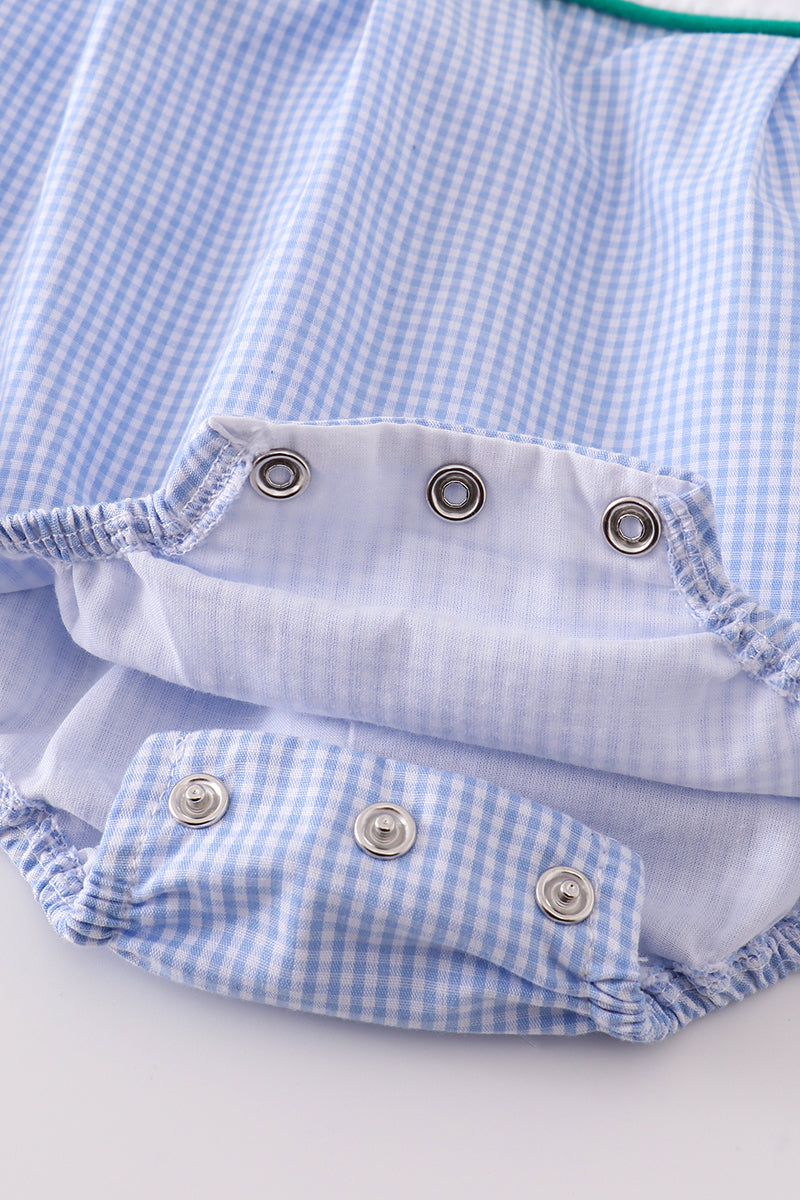 Premium Blue Duck Embroidery Boy Gingham Bubble