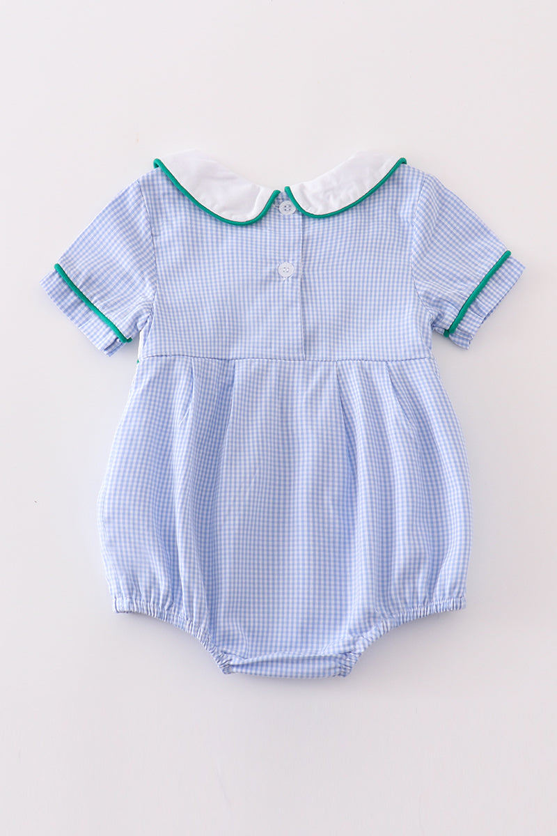 Premium Blue Duck Embroidery Boy Gingham Bubble