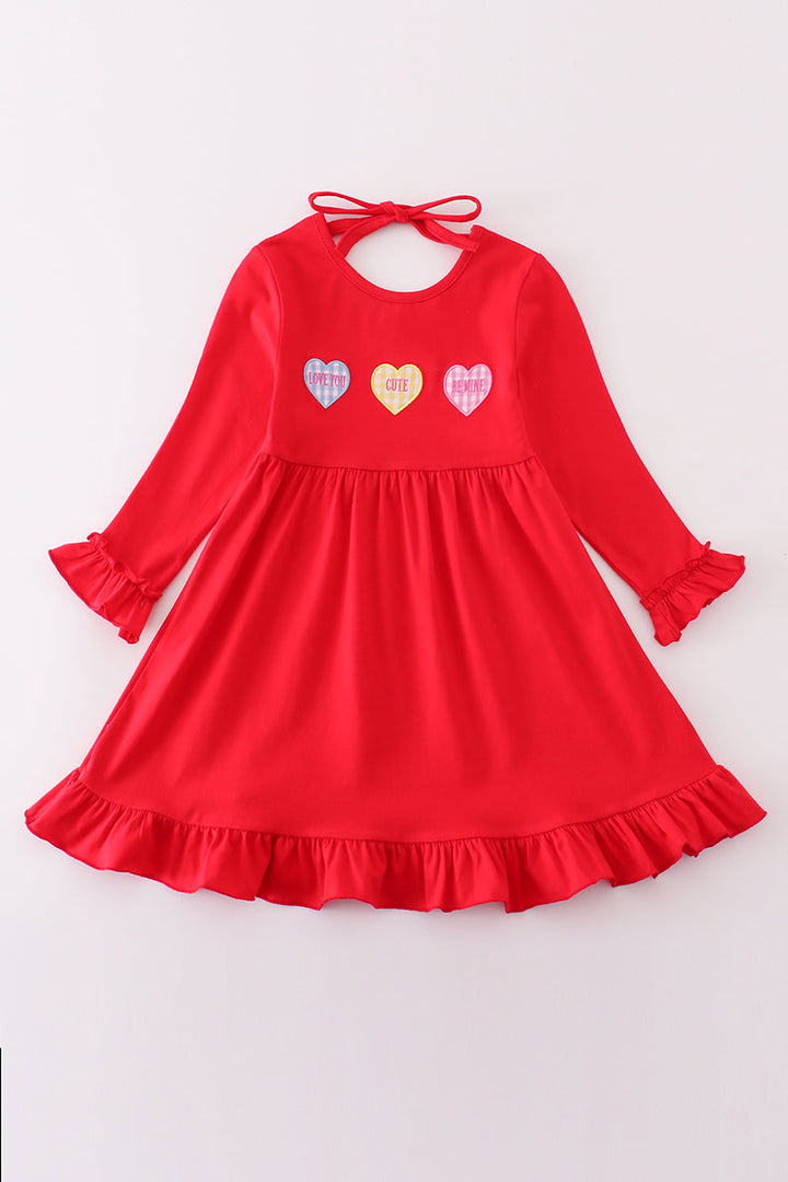 Premium Red Valentine Heart Applique Dress