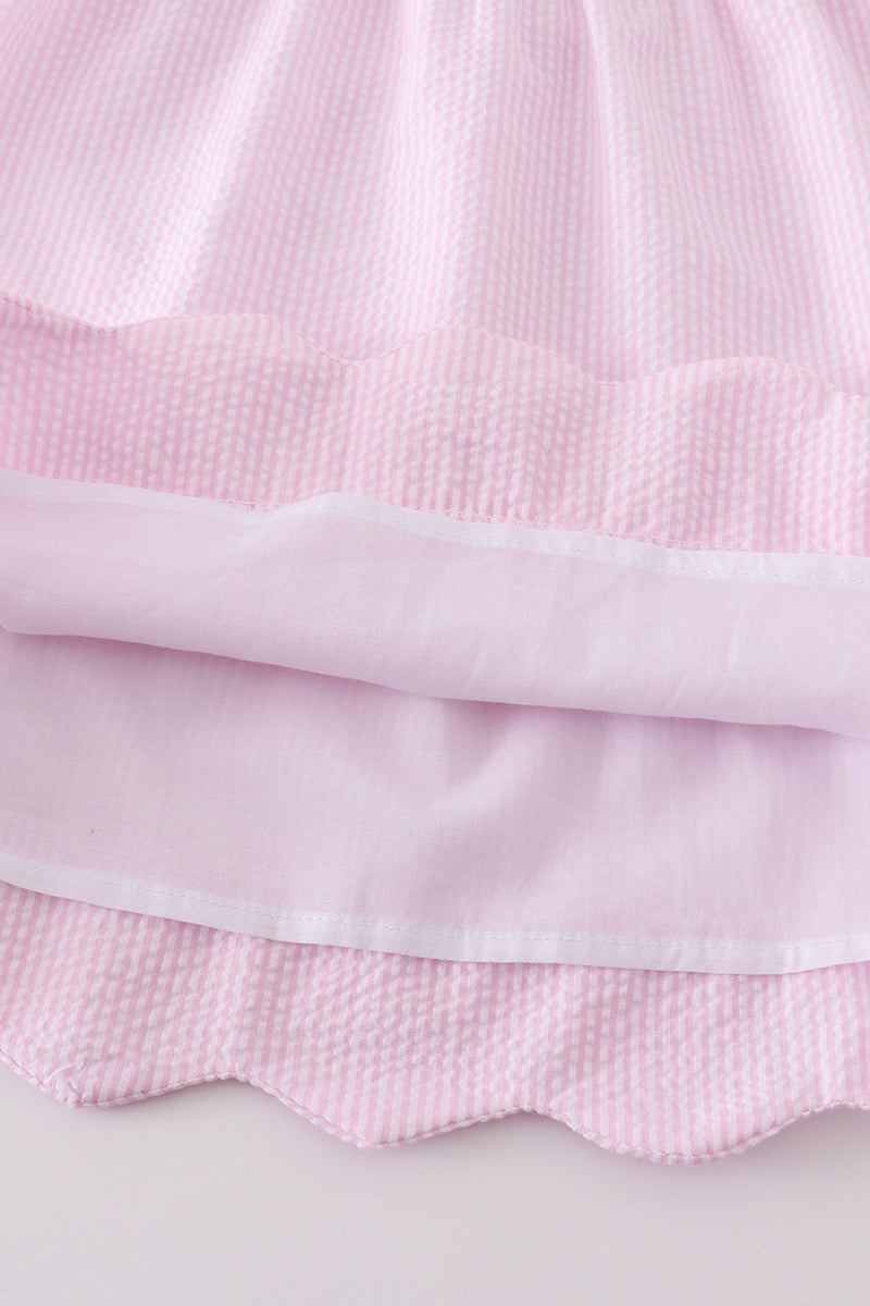 Premium Pink Stripe Bunny Embroidery Girl Dress