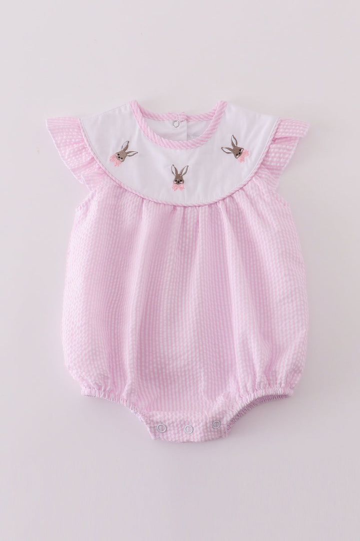 Premium Pink Stripe Bunny Embroidery Girl Bubble