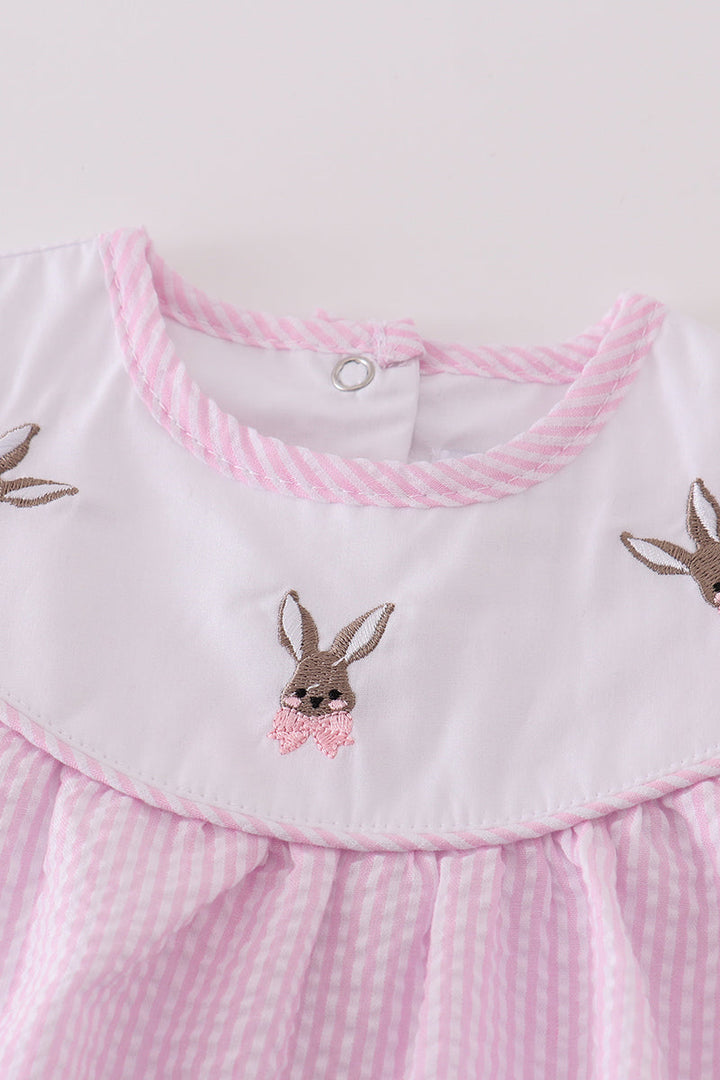 Premium Pink Stripe Bunny Embroidery Girl Bubble