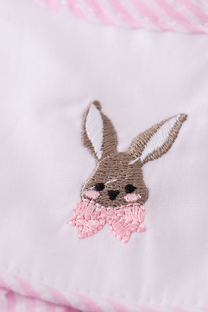 Premium Pink Stripe Bunny Embroidery Girl Bubble