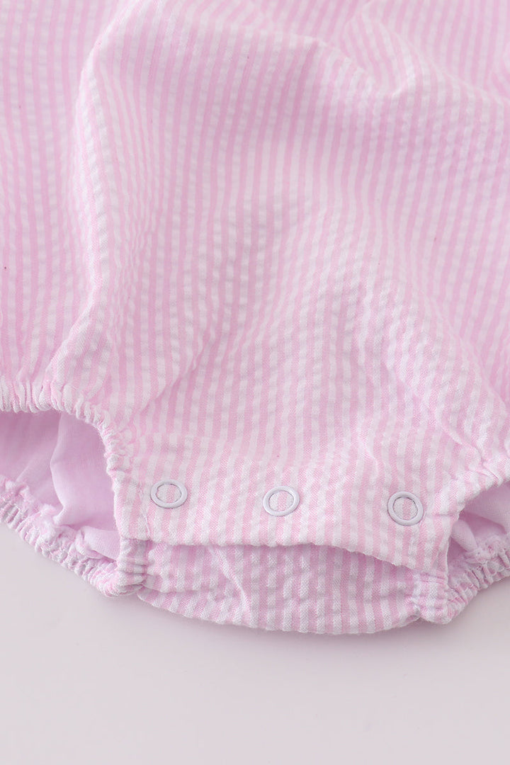 Premium Pink Stripe Bunny Embroidery Girl Bubble