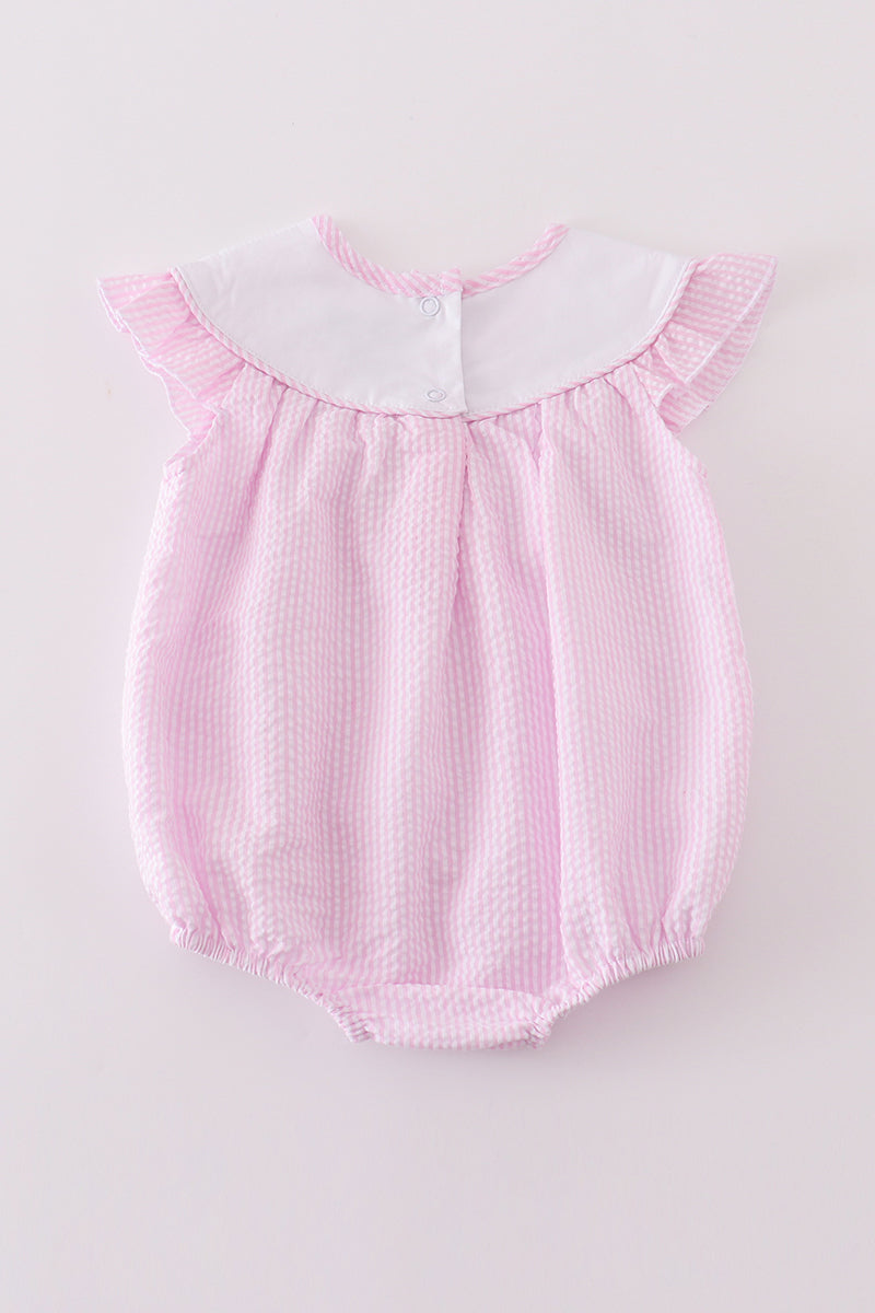 Premium Pink Stripe Bunny Embroidery Girl Bubble