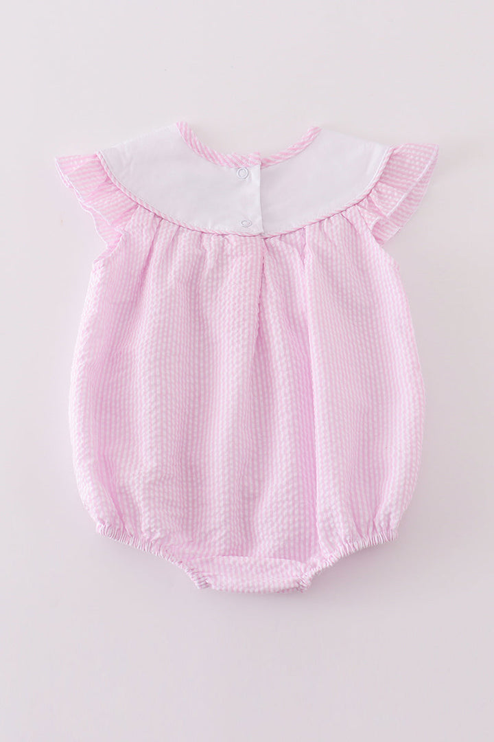 Premium Pink Stripe Bunny Embroidery Girl Bubble