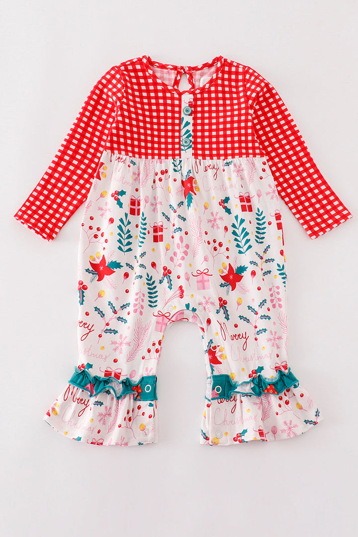 Red Christmas Plaid Ruffle Girl Romper