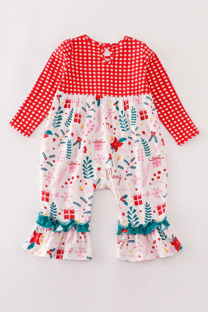 Red Christmas Plaid Ruffle Girl Romper