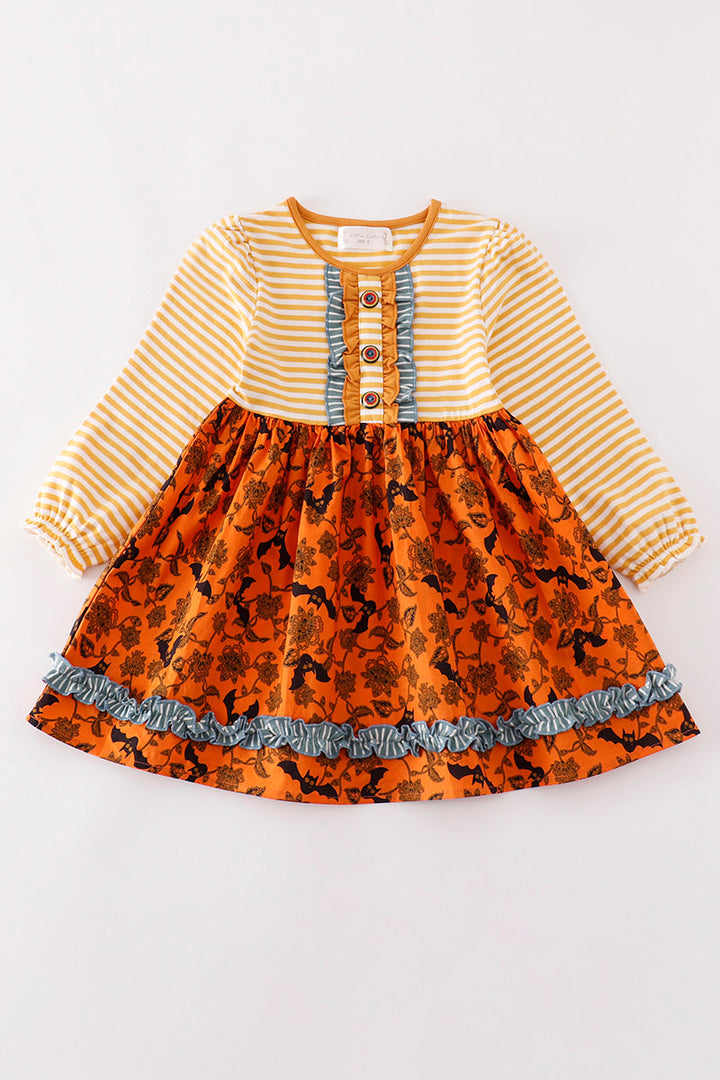 Yellow Halloween Print Stripe Dress