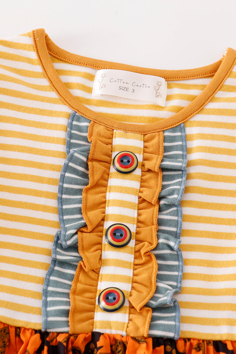 Yellow Halloween Print Stripe Dress