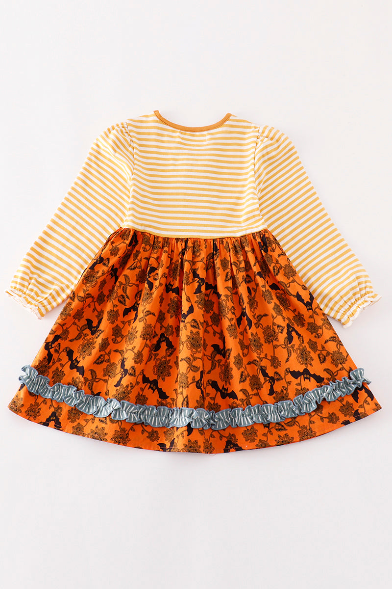 Yellow Halloween Print Stripe Dress