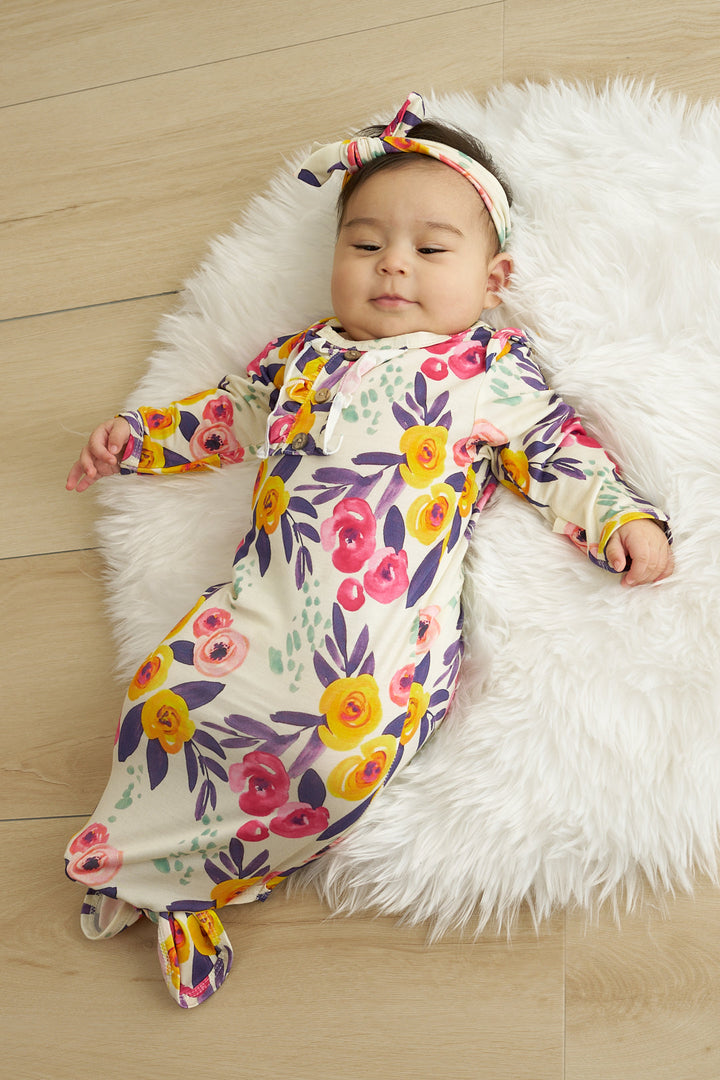 Floral Print Hairband Baby Gown