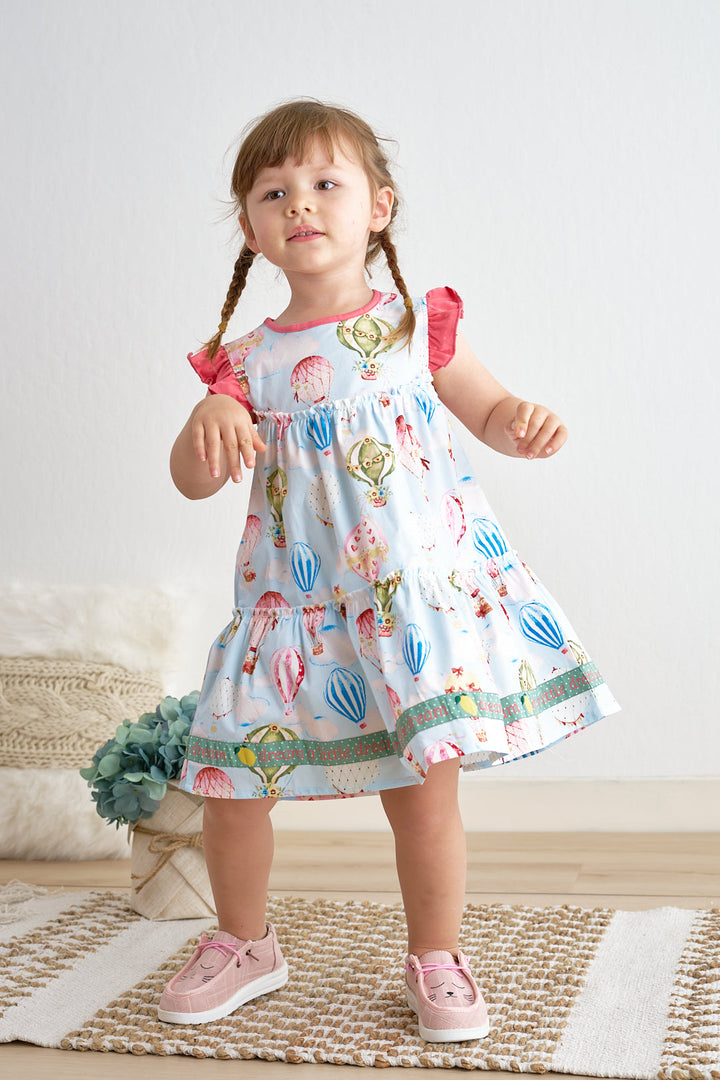 Platinum Balloon Print Ruffle Tiered Dress