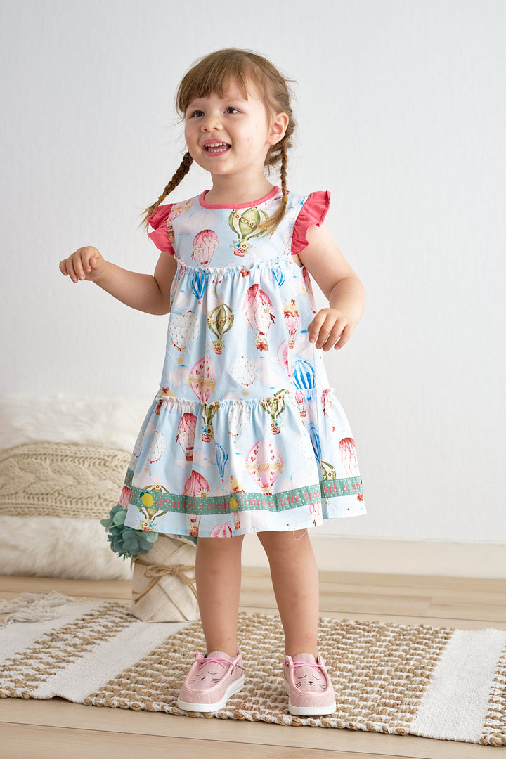 Platinum Balloon Print Ruffle Tiered Dress