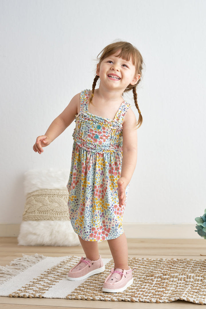 Platinum Floral Print Strap Girls Dress