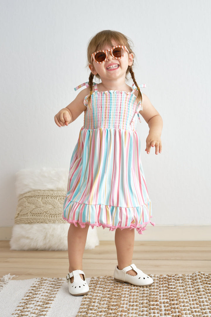 Pink Stripe Smocked Strap Dress