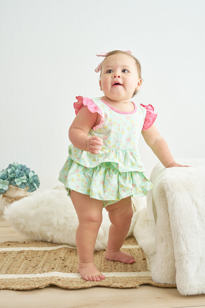 Platinum Star Print Ruffle Girl Bubble