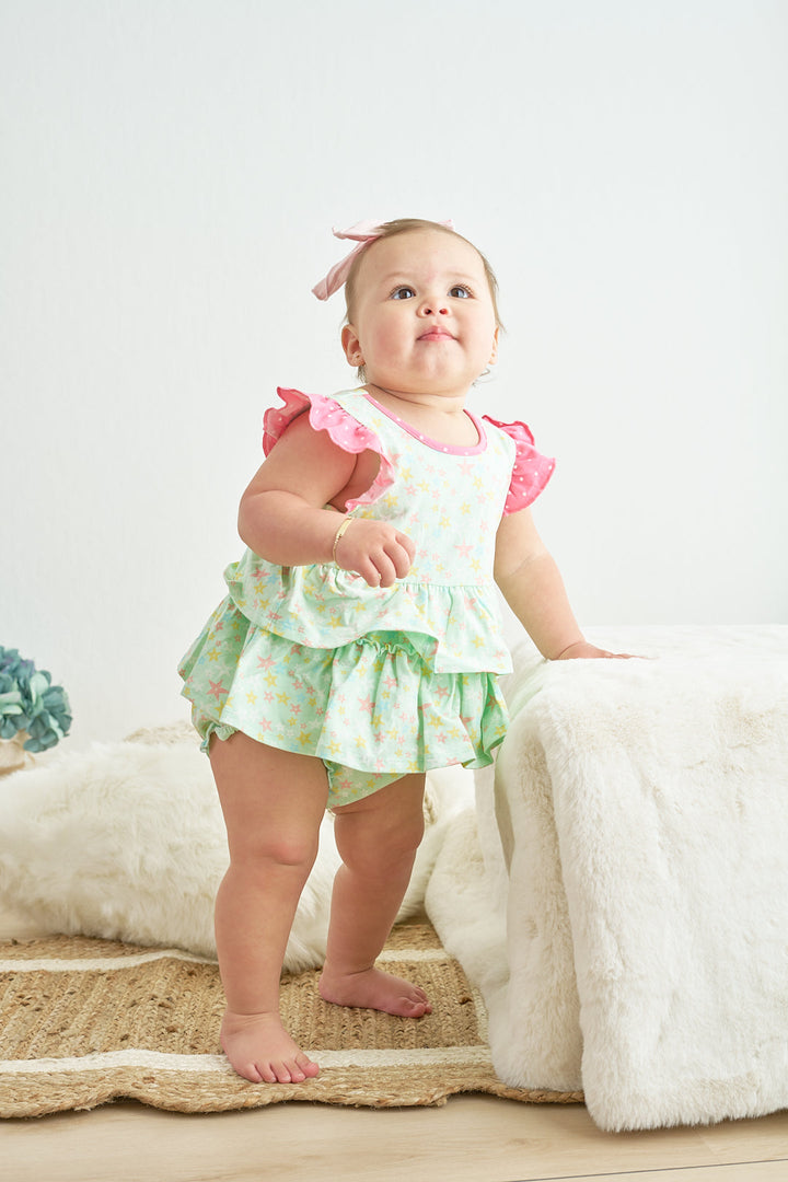 Platinum Star Print Ruffle Girl Bubble