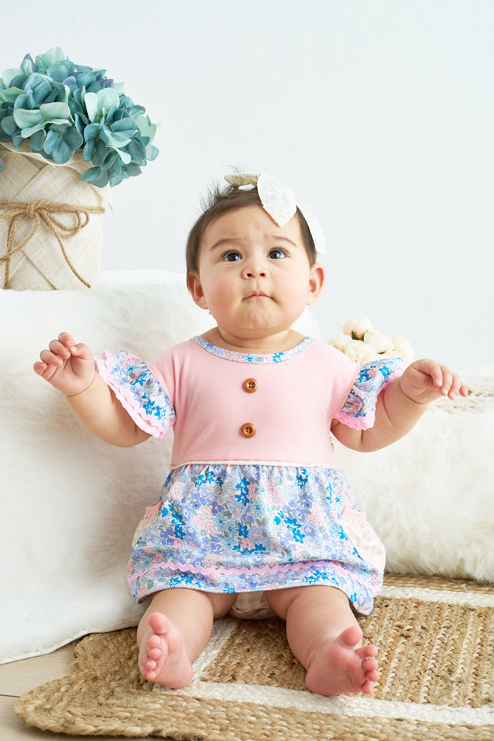 Pink Floral Print Ruffle Girl Bubble