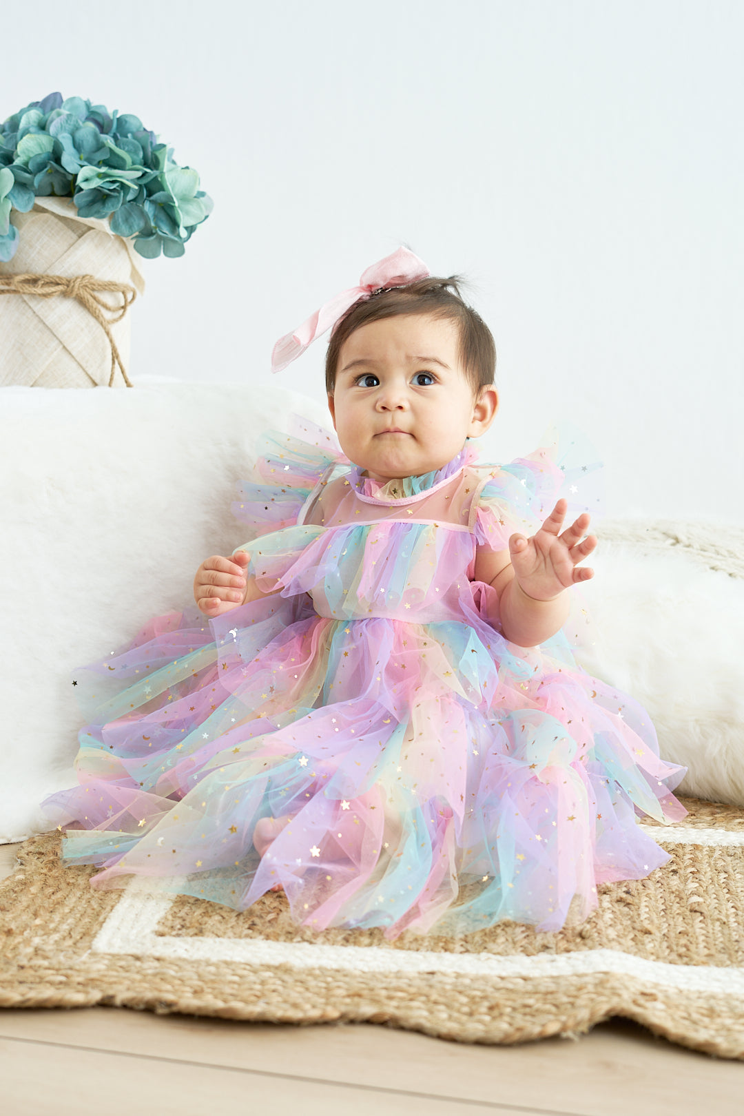 Rainbow Star Tiered Ruffle Tulle Dress