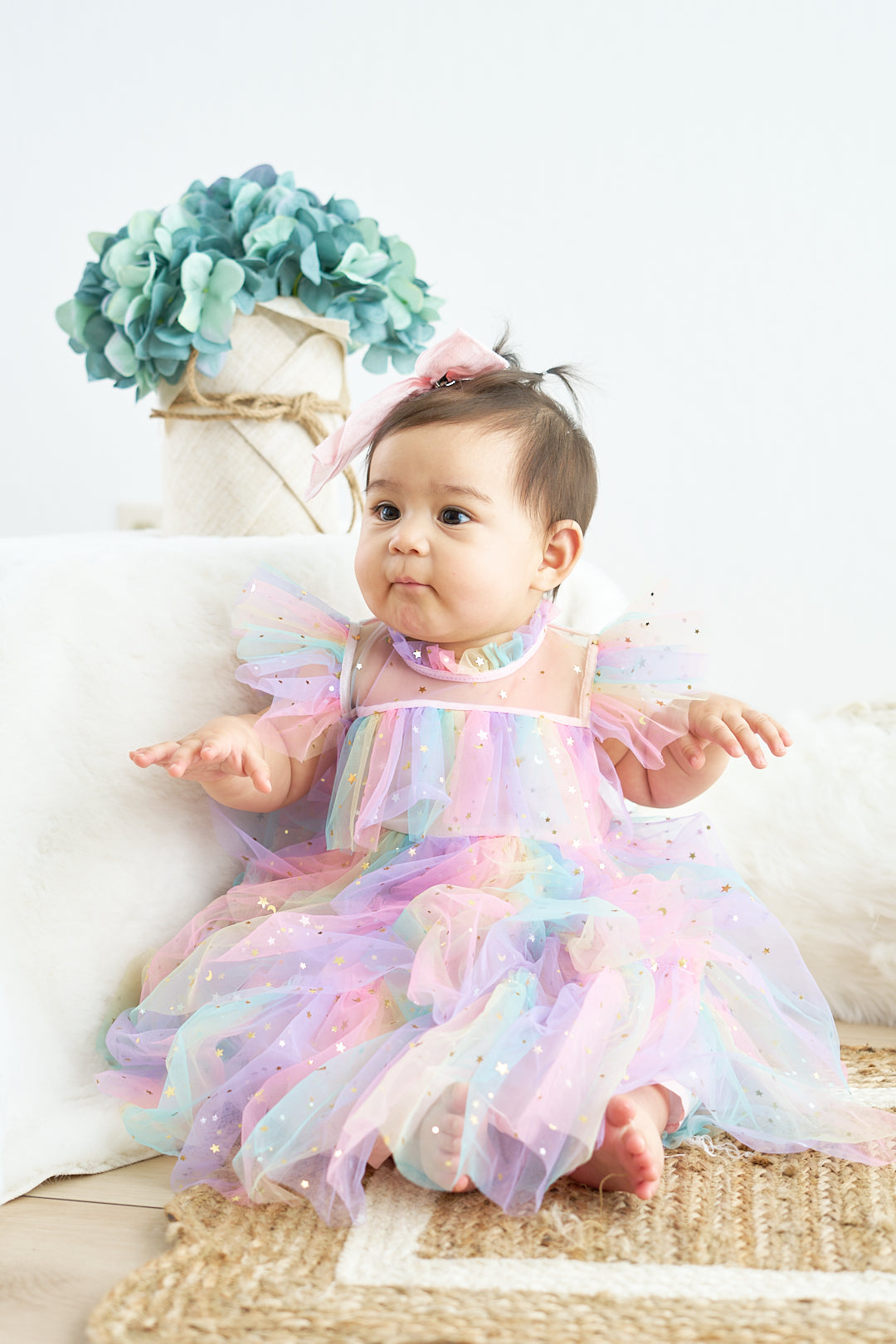 Rainbow Star Tiered Ruffle Tulle Dress