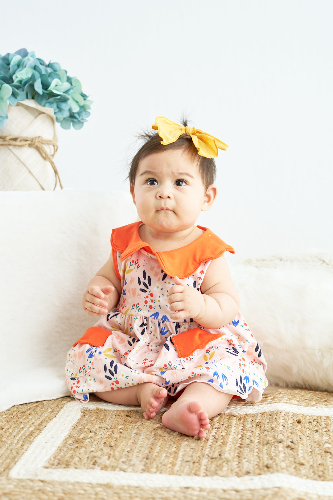 Orange Floral Print Baby Bloomers Set