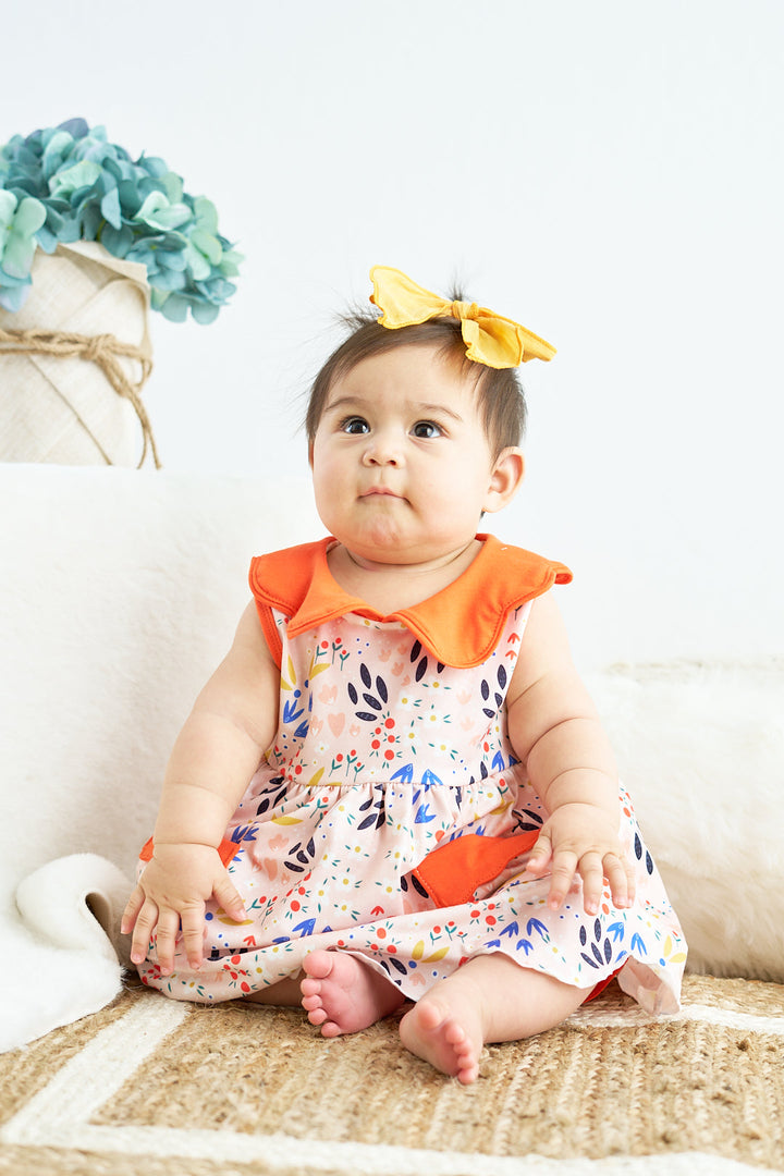 Orange Floral Print Baby Bloomers Set