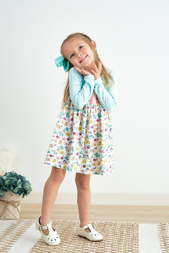 Platinum Mint Floral Print Girl Dress