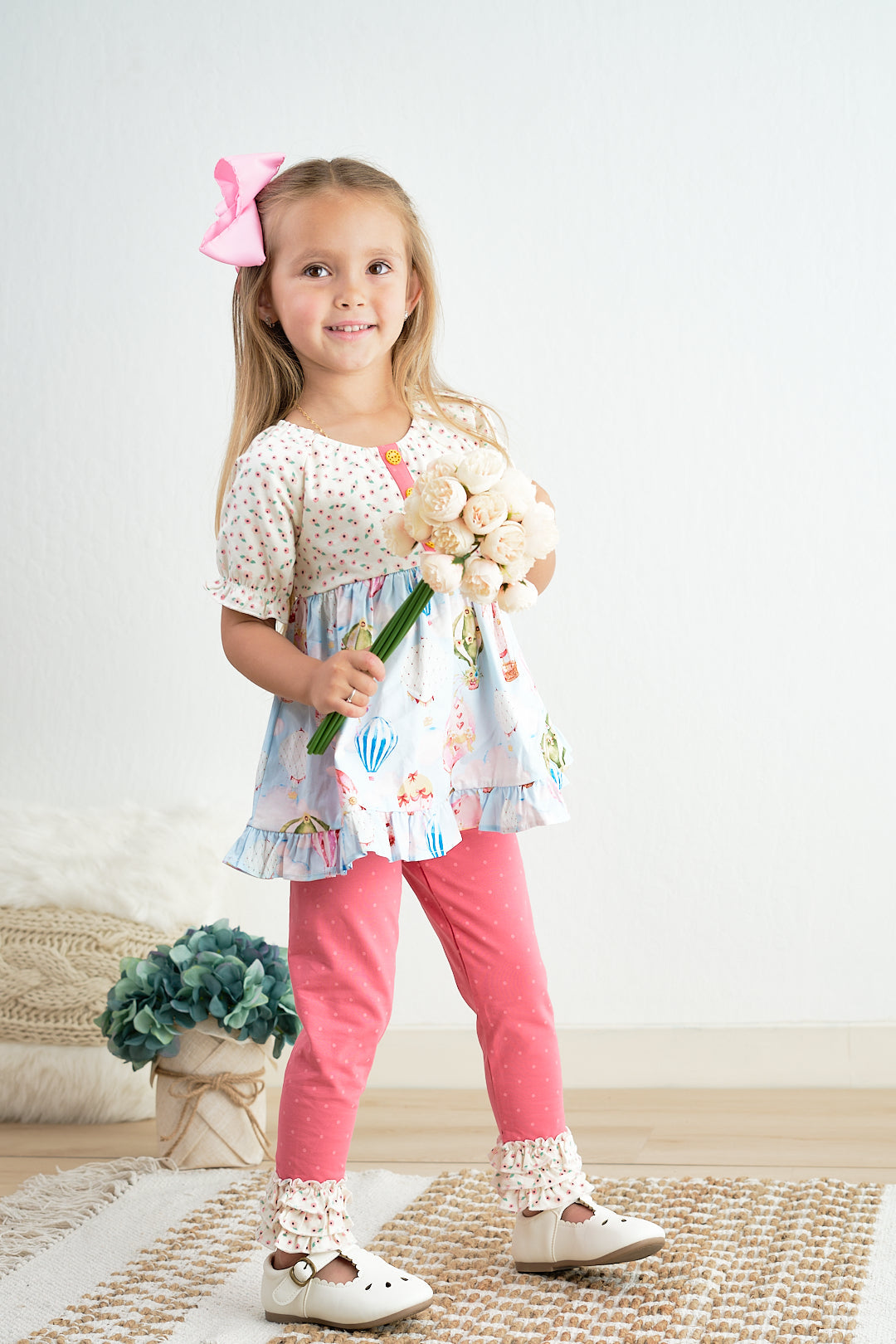 Platinum Balloon Print Floral Ruffle Girl Set