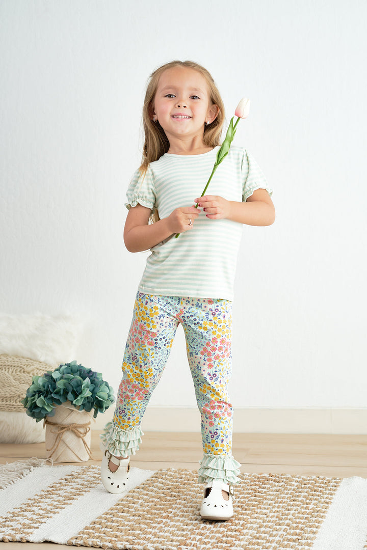 Platinum Floral Print Ruffle Girls Pants