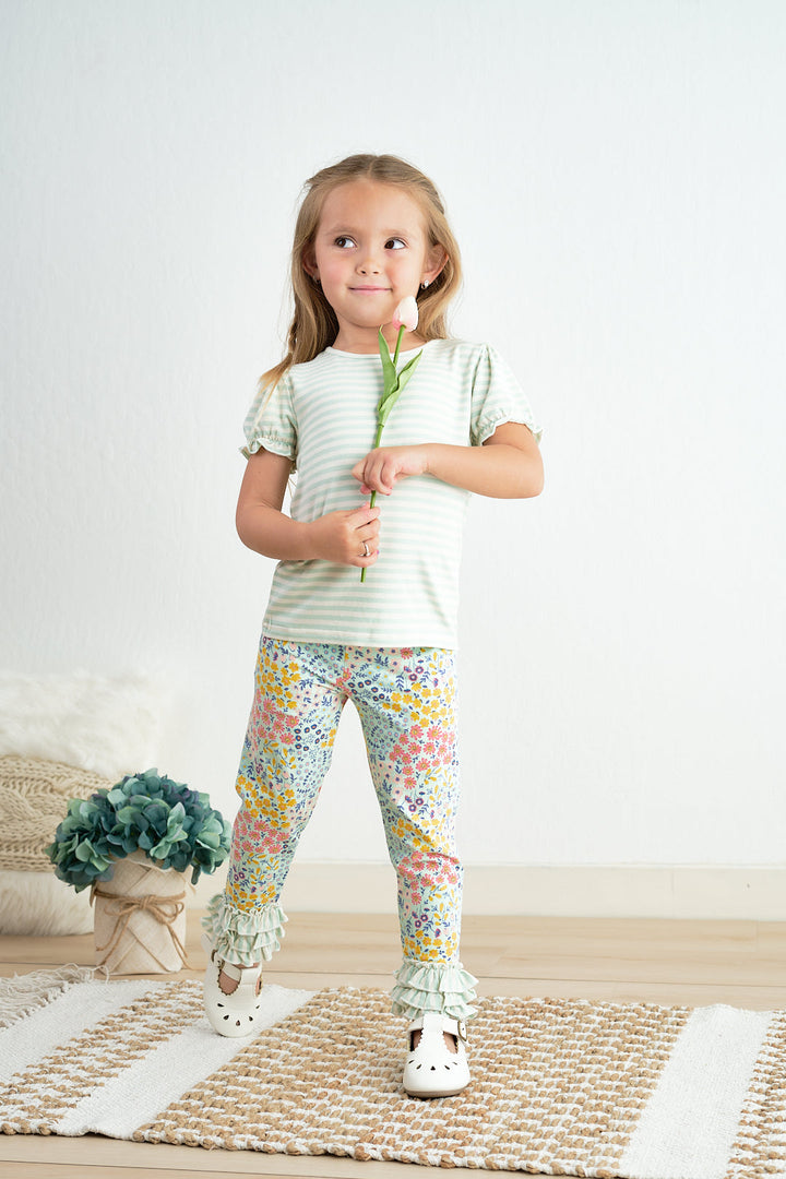 Platinum Floral Print Ruffle Girls Pants