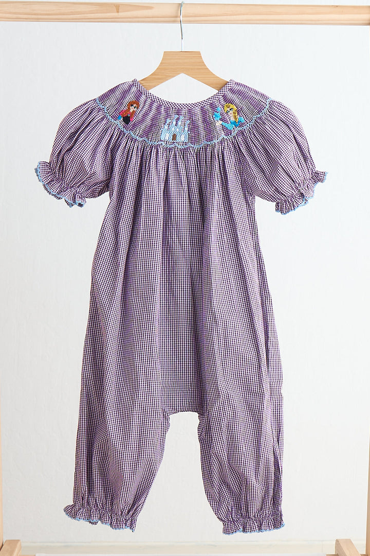 Purple Castle Hand Smocked Gingham Girl Romper