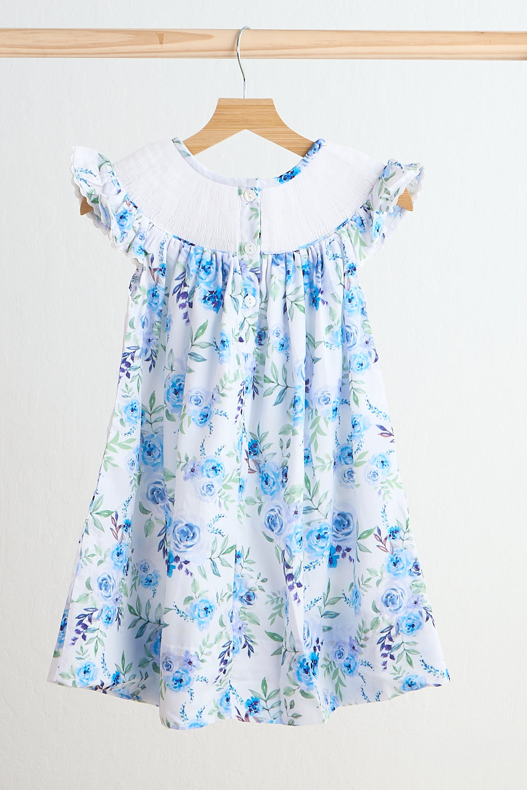 Blue Rose Hand Smocked Print Dress