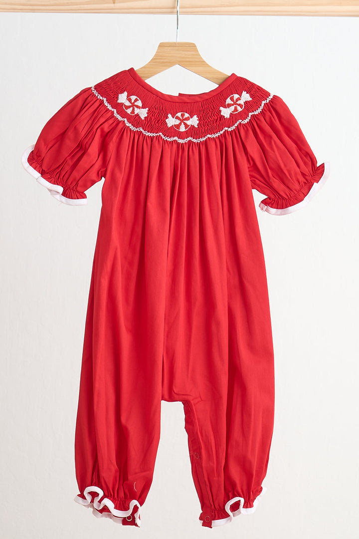 Red Candy Hand Smocked Girl Romper