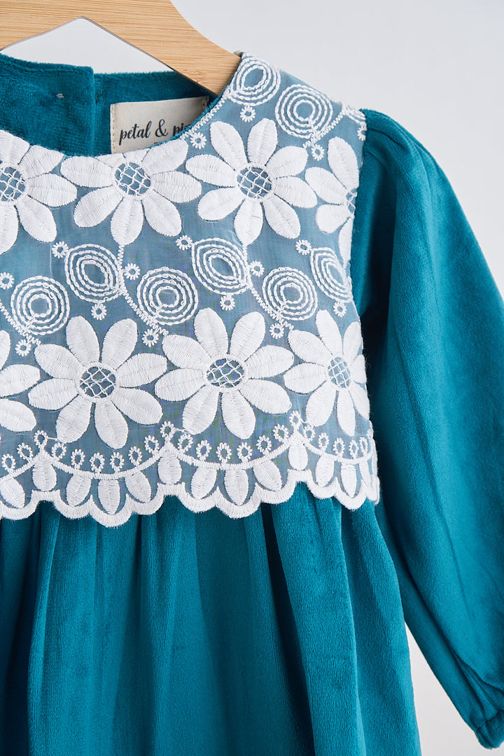 Teal Velvet Lace Girl Dress