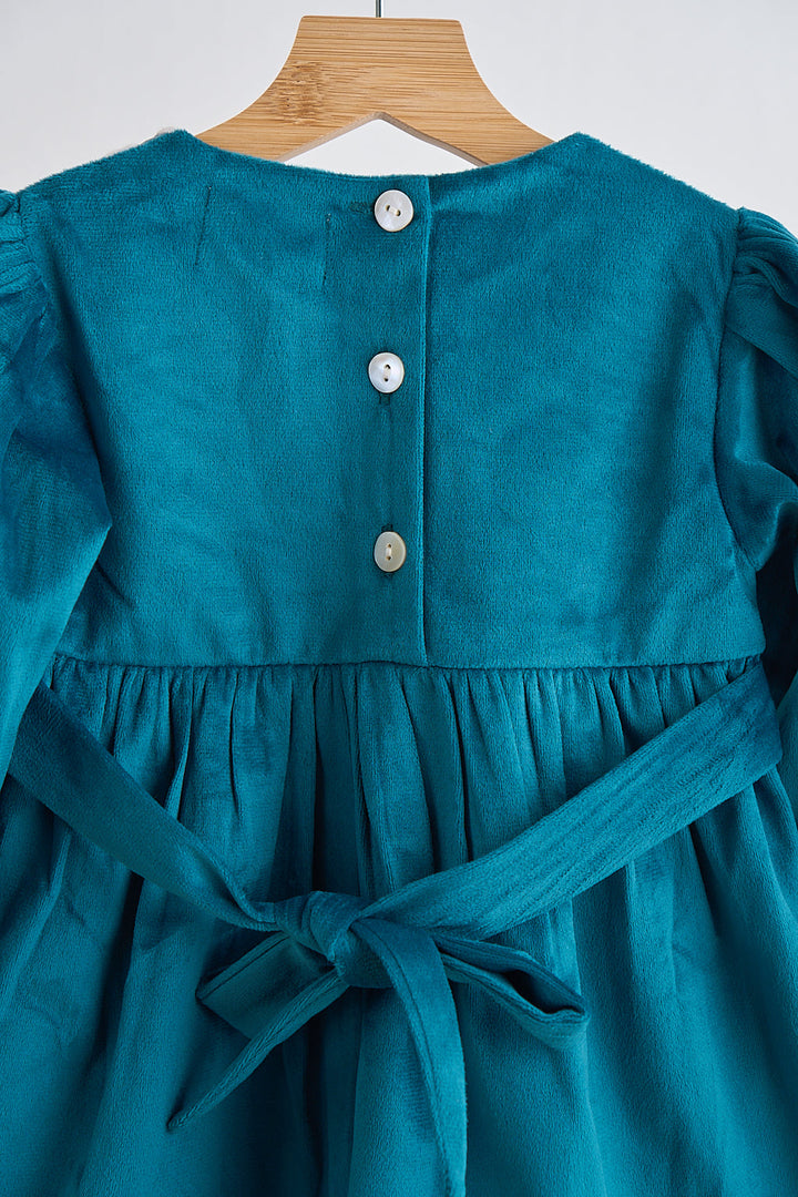 Teal Velvet Lace Girl Dress