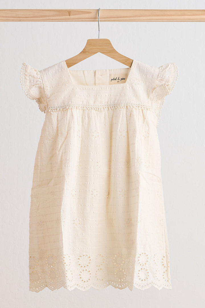 White Lace Flutter Sleeve Girl Dress