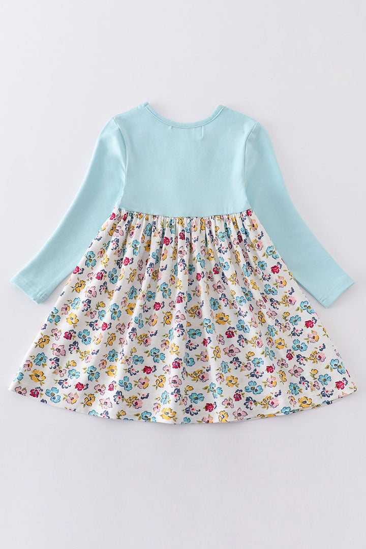 Platinum Mint Floral Print Girl Dress