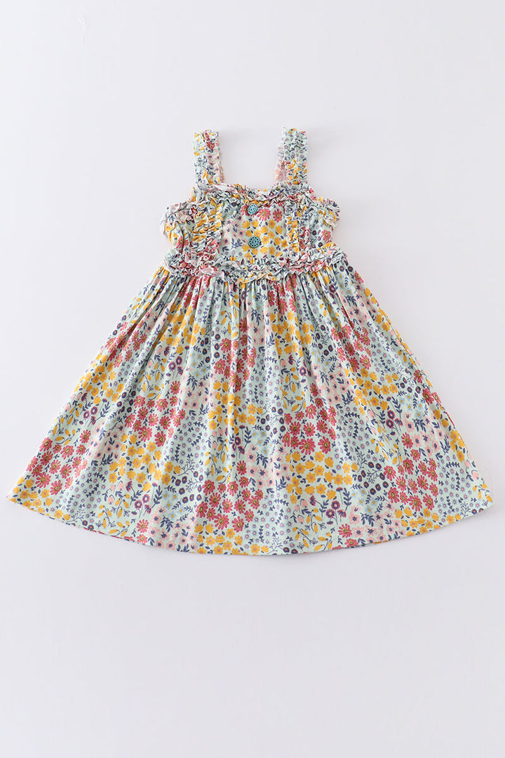 Platinum Floral Print Strap Girls Dress