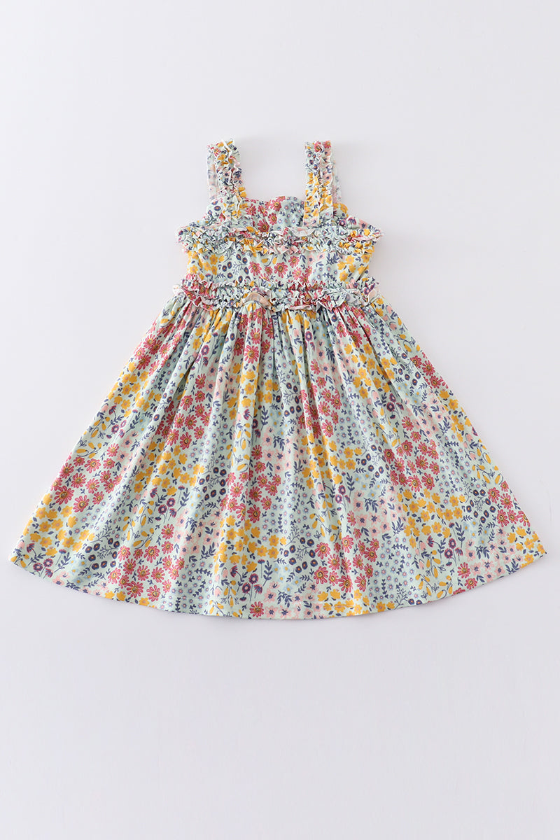 Platinum Floral Print Strap Girls Dress