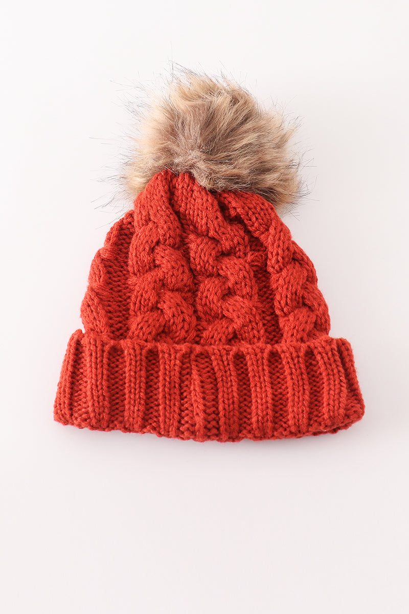 Caramel Pompom  Cable Beanie