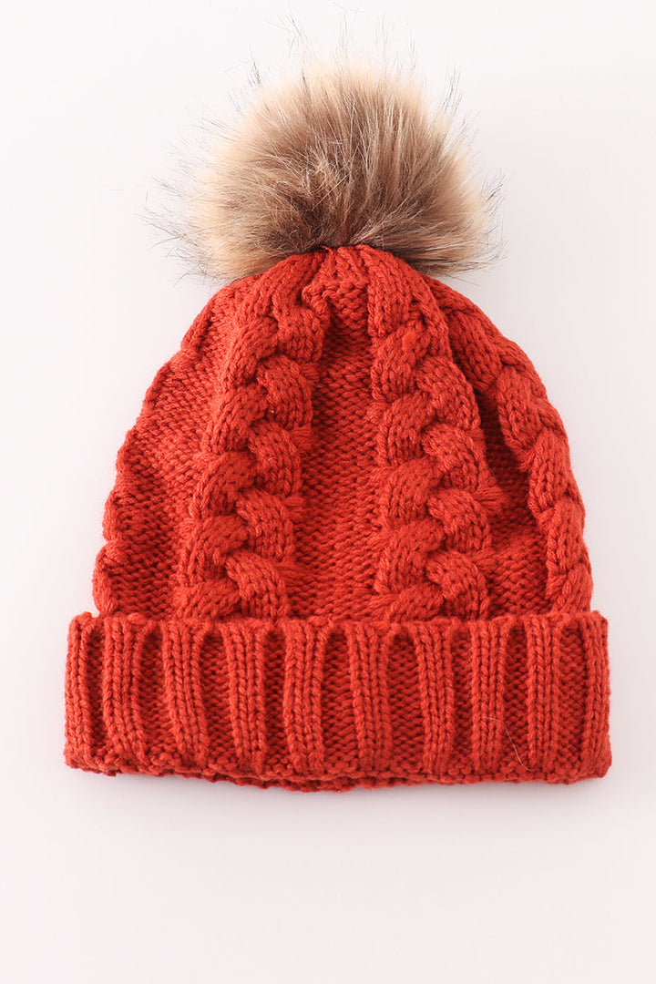 Caramel Pompom  Cable Beanie