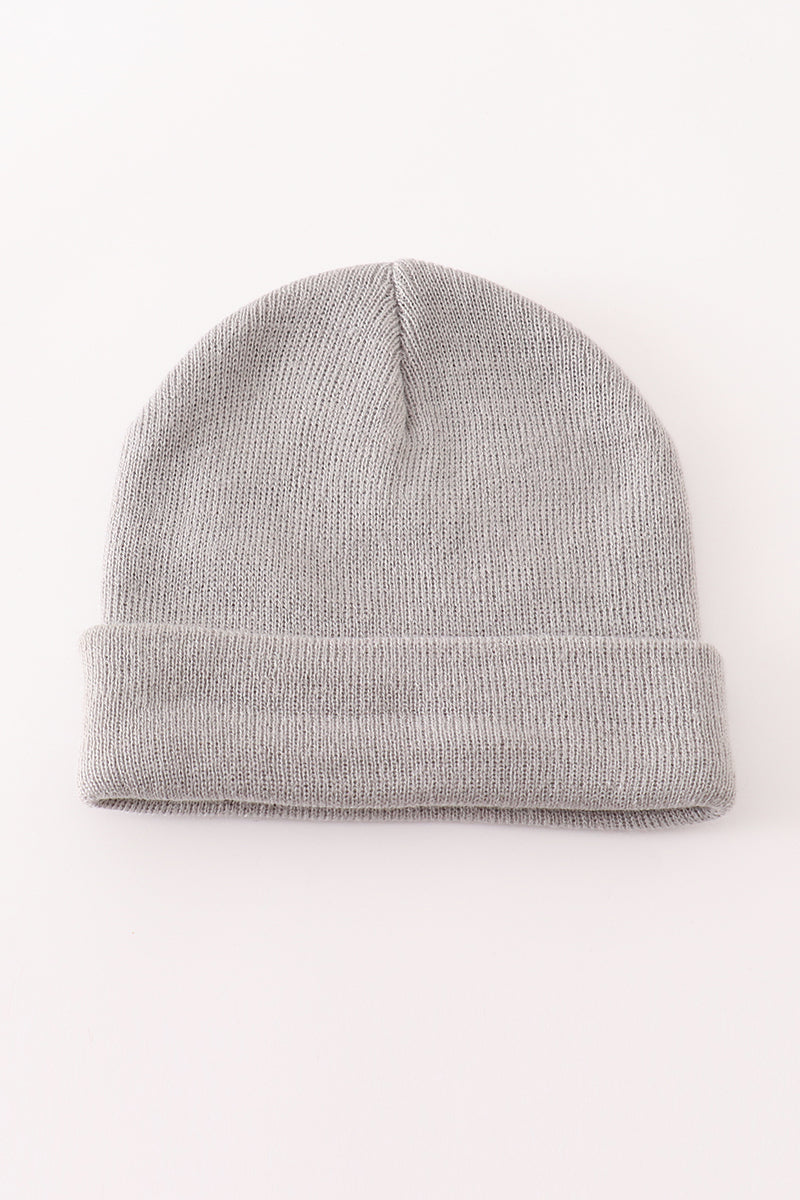 Grey Ribbed Basic Knit Beanie