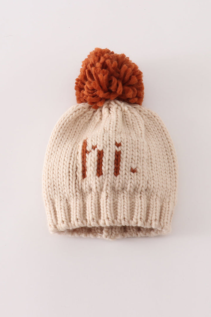 Beige Pompom Hi Cable Beanie