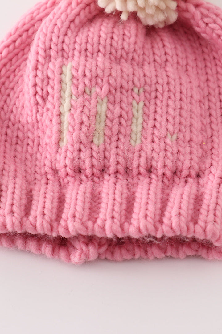 Pink Pompom Hi Cable Beanie