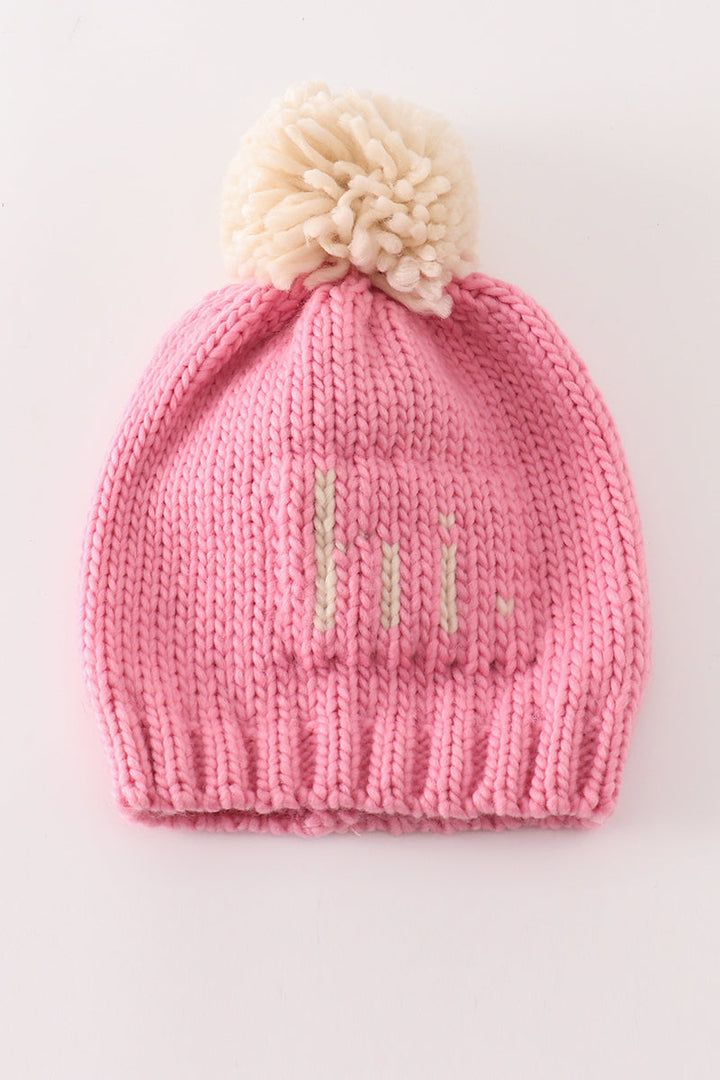 Pink Pompom Hi Cable Beanie