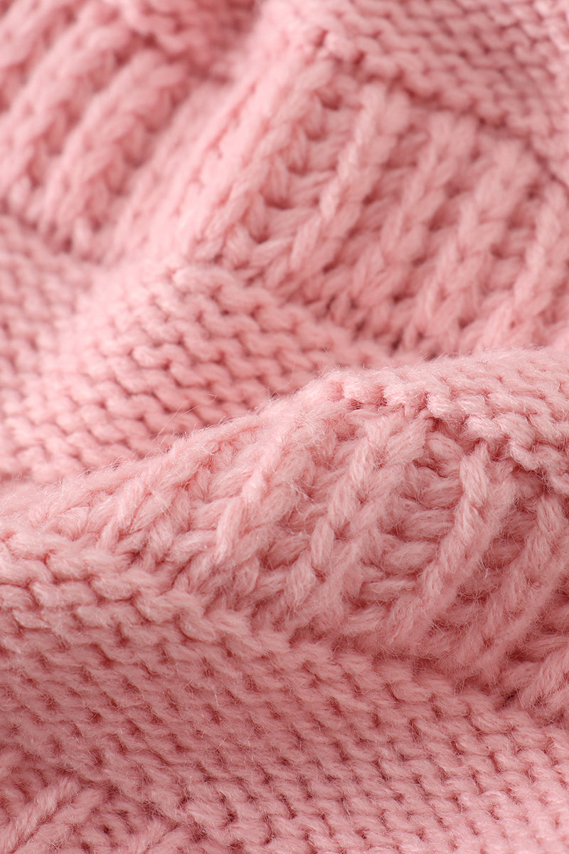 Pink Pompom Cable Beanie