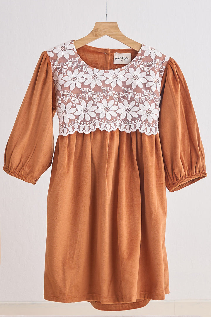 Carmel Velvet Lace Girl Dress