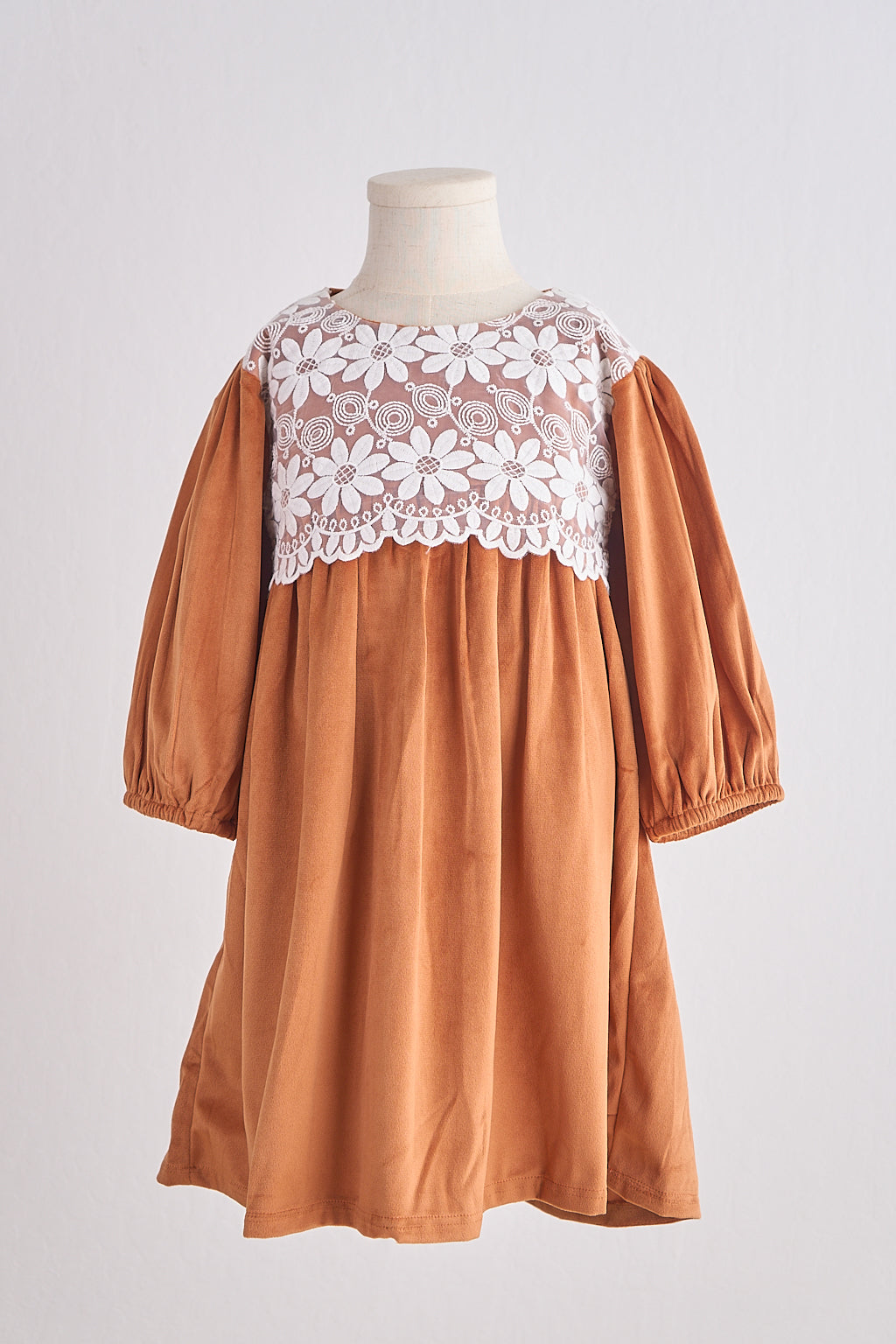 Carmel Velvet Lace Girl Dress