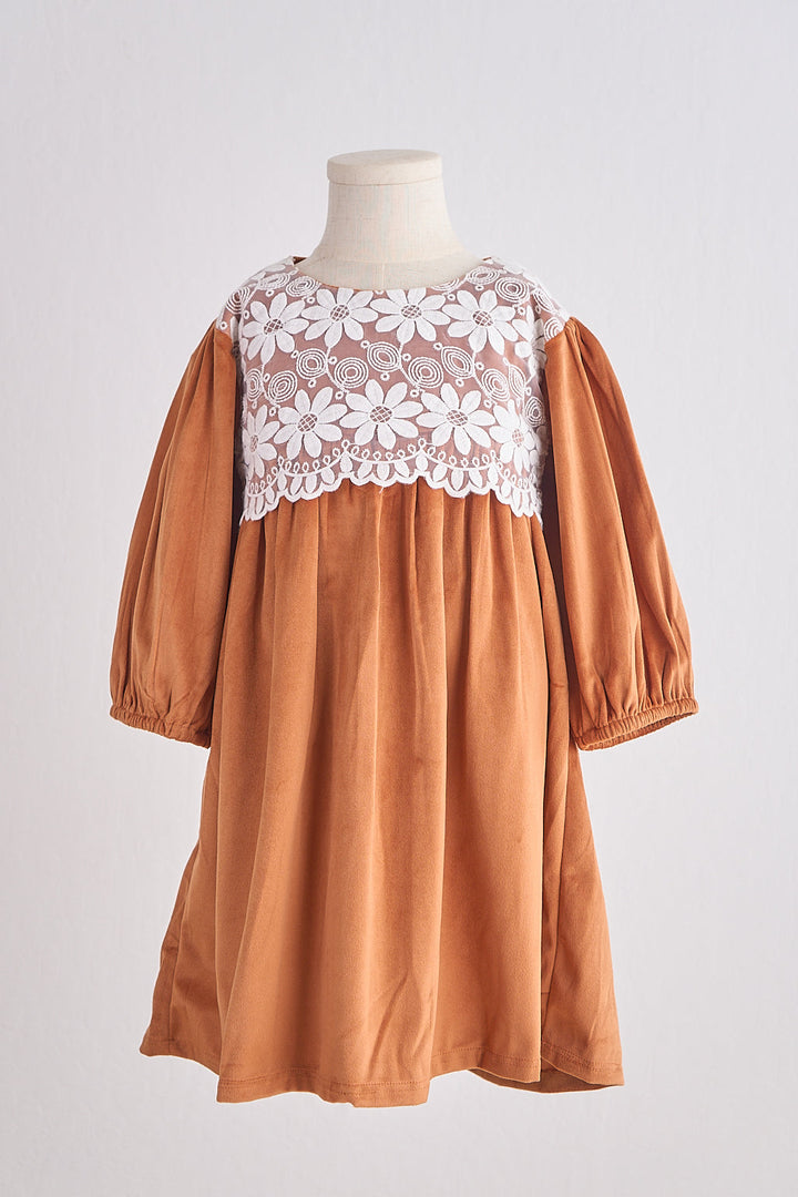 Carmel Velvet Lace Girl Dress